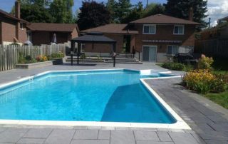 Custom backyard Interlock around a pool.